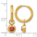 Stainless Steel Gold-Tone Polished Hinged Red Cubic Zirconia Hoop Earrings for Women