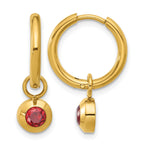 Stainless Steel Gold-Tone Polished Hinged Red Cubic Zirconia Hoop Earrings for Women