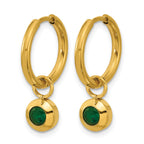 Stainless Steel Gold-Tone Polished Hinged Green Cubic Zirconia Hoop Earrings for Women