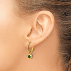 Stainless Steel Gold-Tone Polished Hinged Green Cubic Zirconia Hoop Earrings for Women