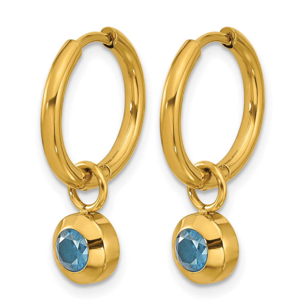 Stainless Steel Gold-Tone Polished Hinged Blue Cubic Zirconia Hoop Earrings for Women