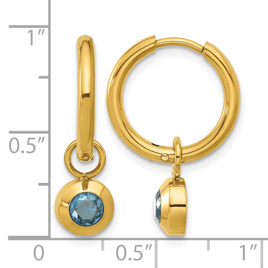 Stainless Steel Gold-Tone Polished Hinged Blue Cubic Zirconia Hoop Earrings for Women