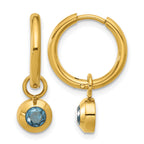 Gold-Tone Polished Blue Cubic Zirconia Stainless Steel Hoop Earrings 7mm