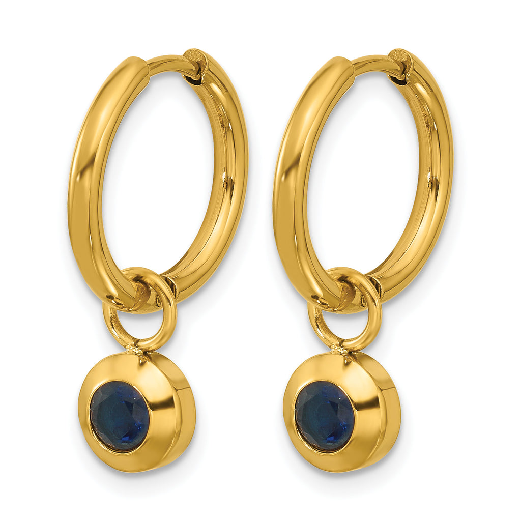 Stainless Steel Gold-Tone Polished Hinged Blue Cubic Zirconia Hoop Earrings for Women