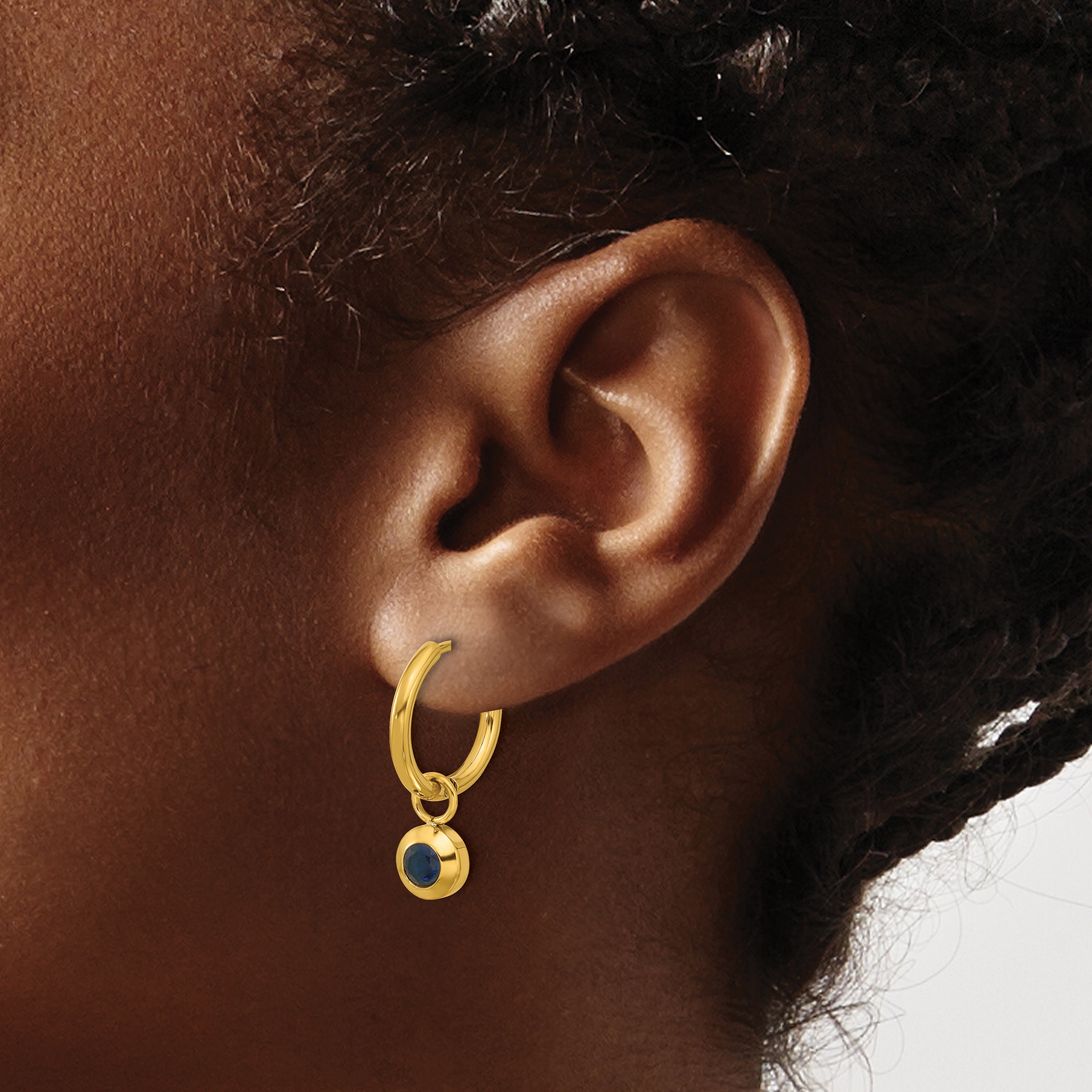 Stainless Steel Gold-Tone Polished Hinged Blue Cubic Zirconia Hoop Earrings for Women