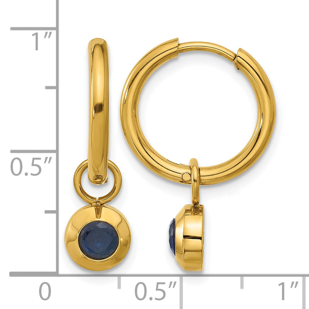 Stainless Steel Gold-Tone Polished Hinged Blue Cubic Zirconia Hoop Earrings for Women