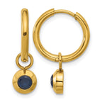 Stainless Steel Gold-Tone Polished Hinged Blue Cubic Zirconia Hoop Earrings for Women
