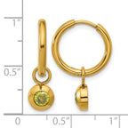 Stainless Steel Gold-Tone Polished Hinged Green Cubic Zirconia Hoop Earrings for Women