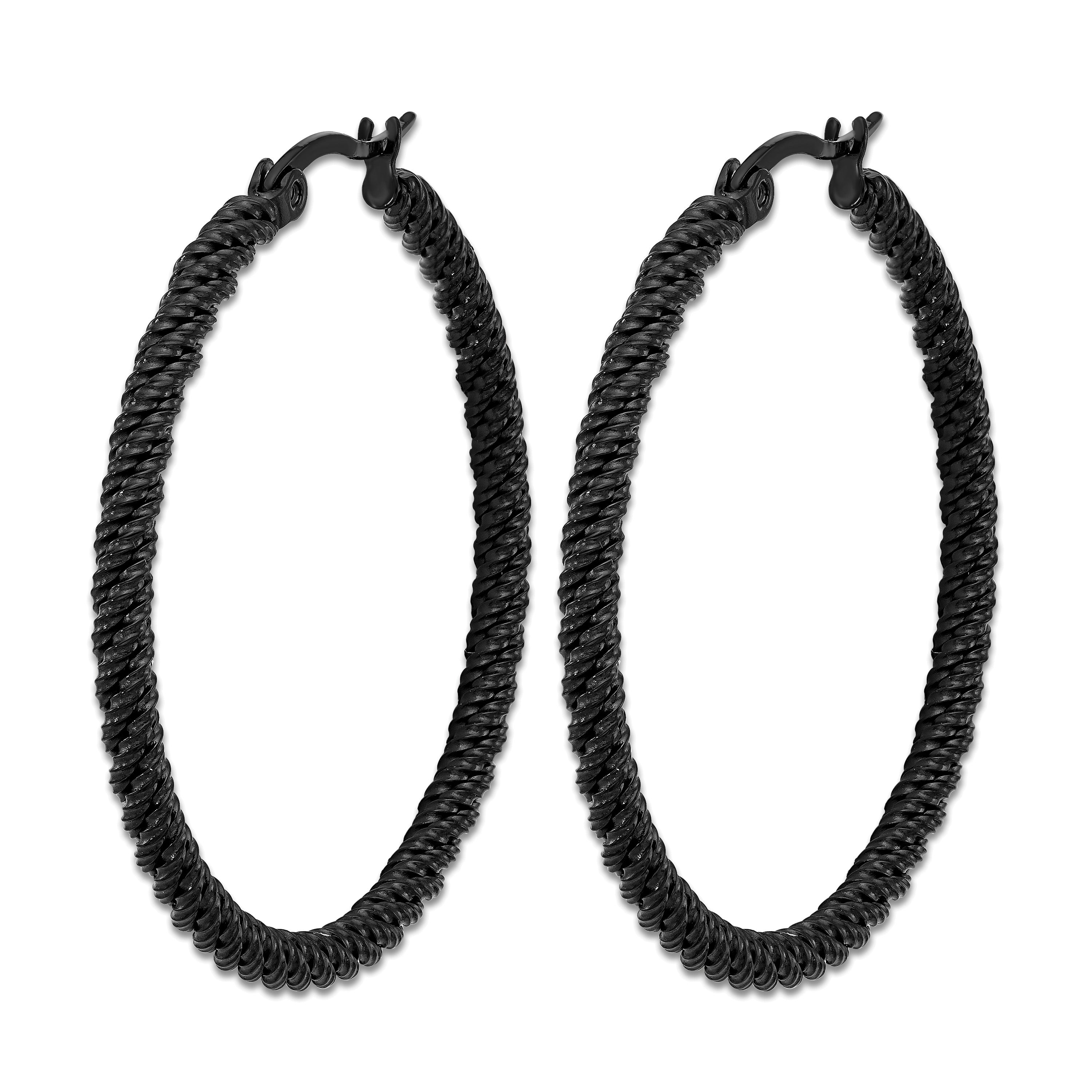Stainless Steel Black Polished Hoop Earrings for Women
