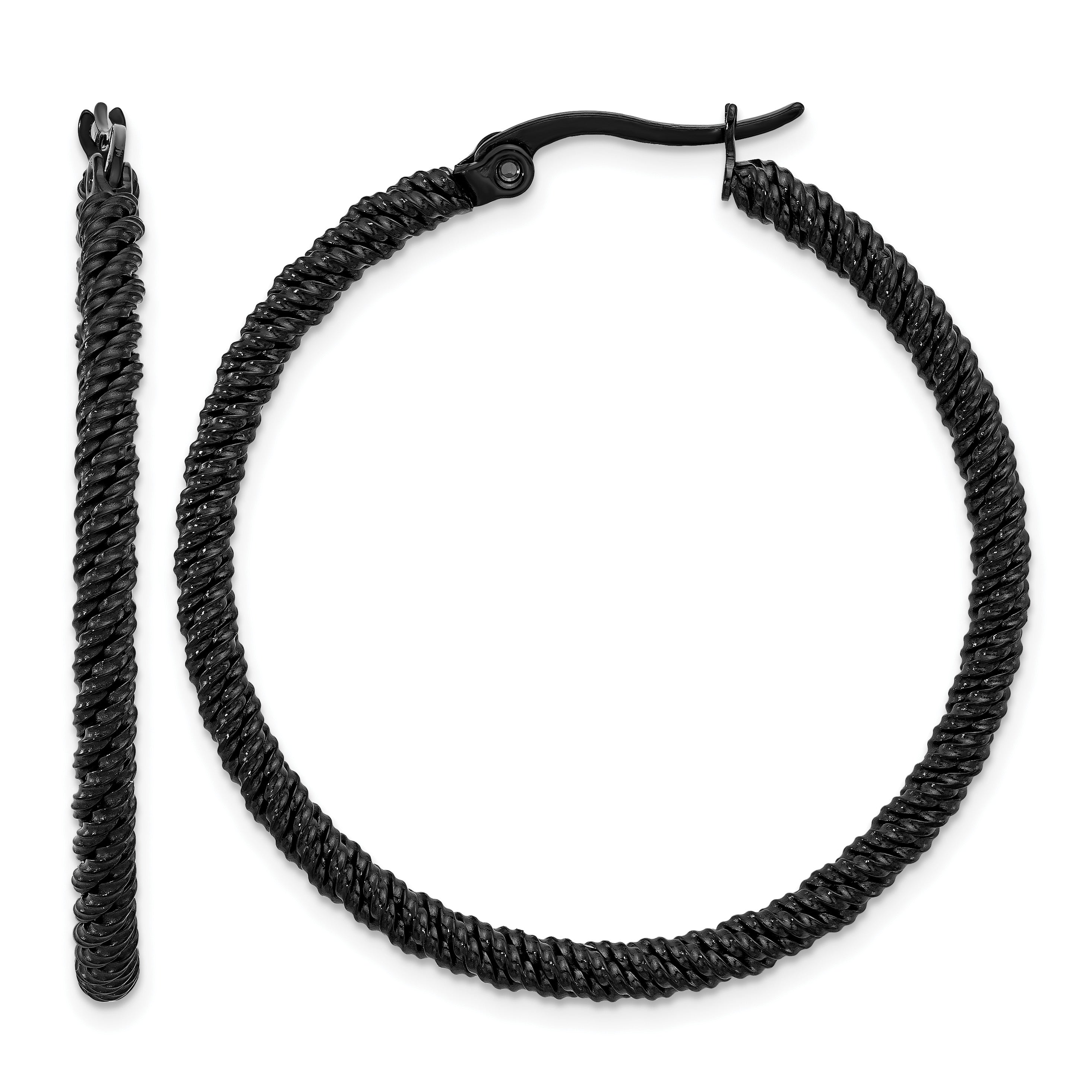 Polished Black Stainless Steel Hoop Earrings 40mm Main image