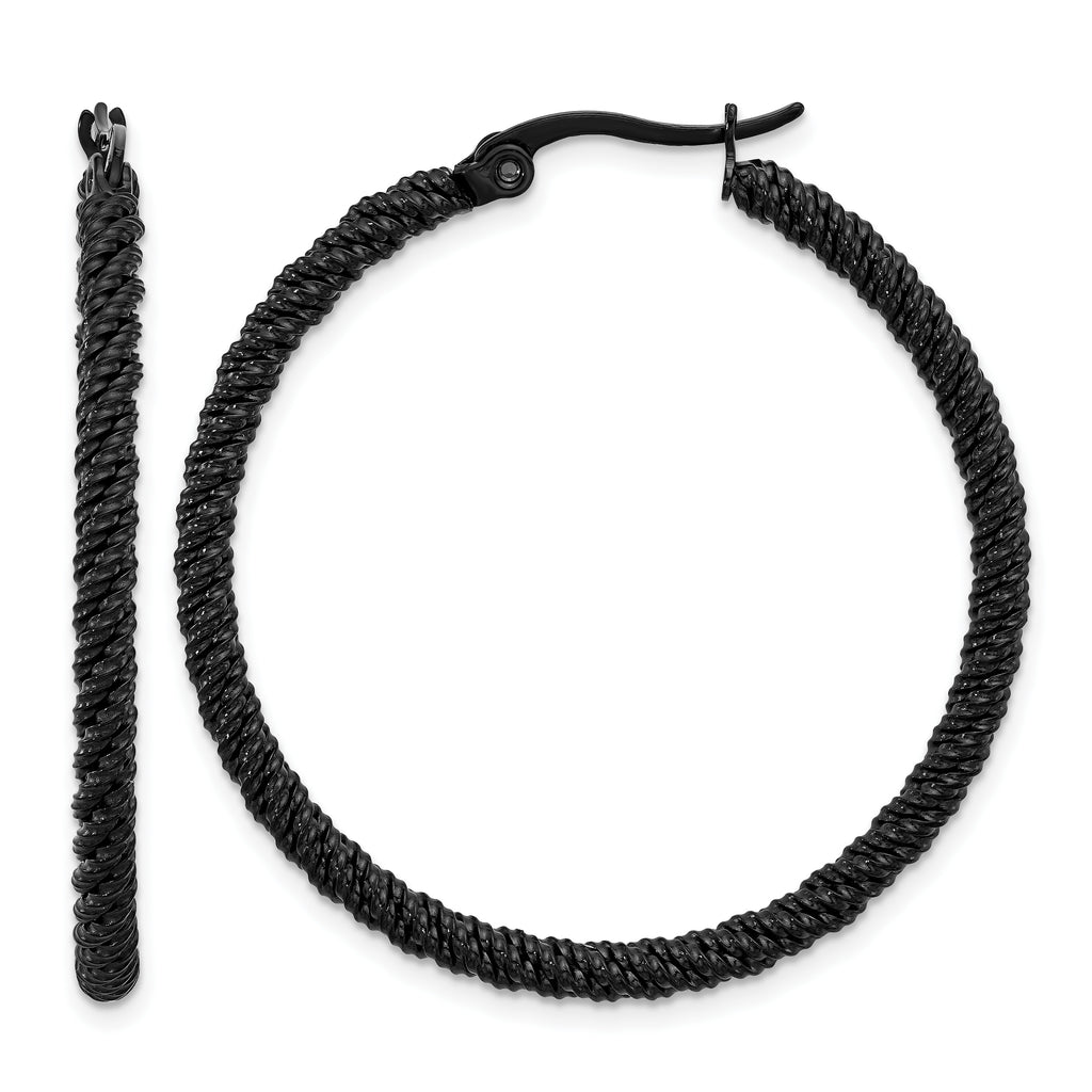 Stainless Steel Black Polished Hoop Earrings for Women