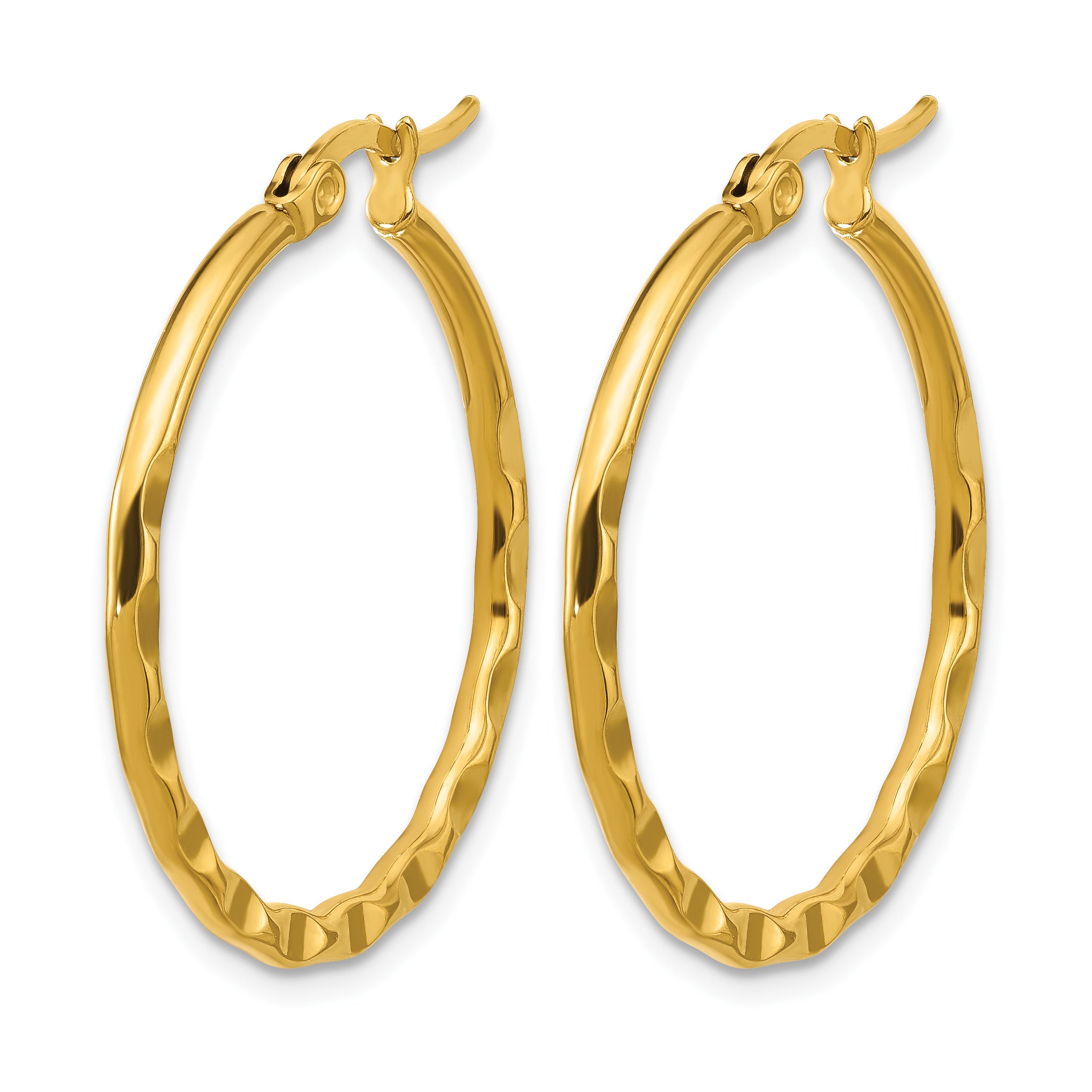 Polished Gold-Tone Stainless Steel Hoop Earrings 2mm Wavy Secondary image