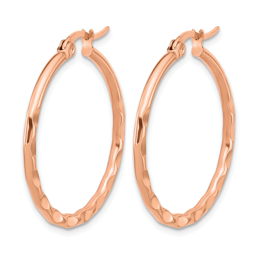 Polished Rose-Tone Stainless Steel Hoop Earrings 2mm