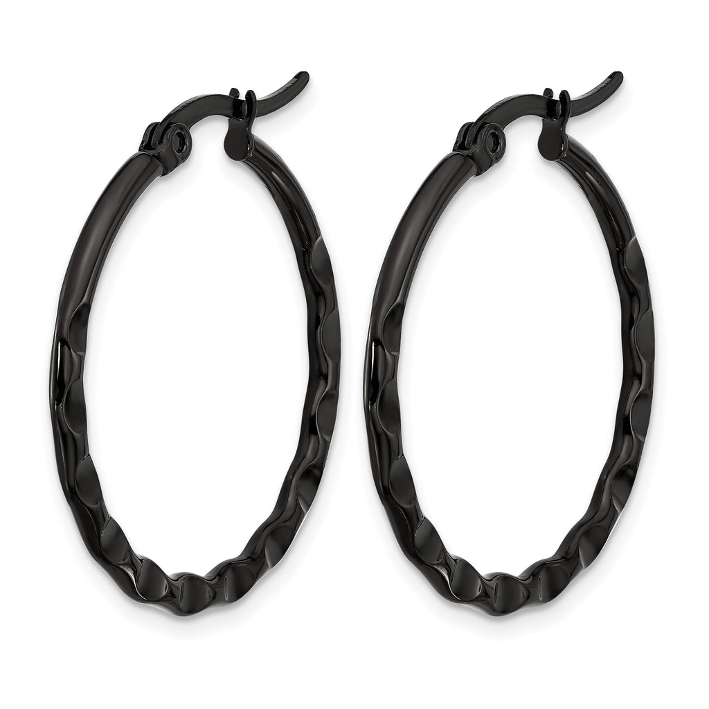 Stainless Steel Black Polished Hoop Earrings for Women