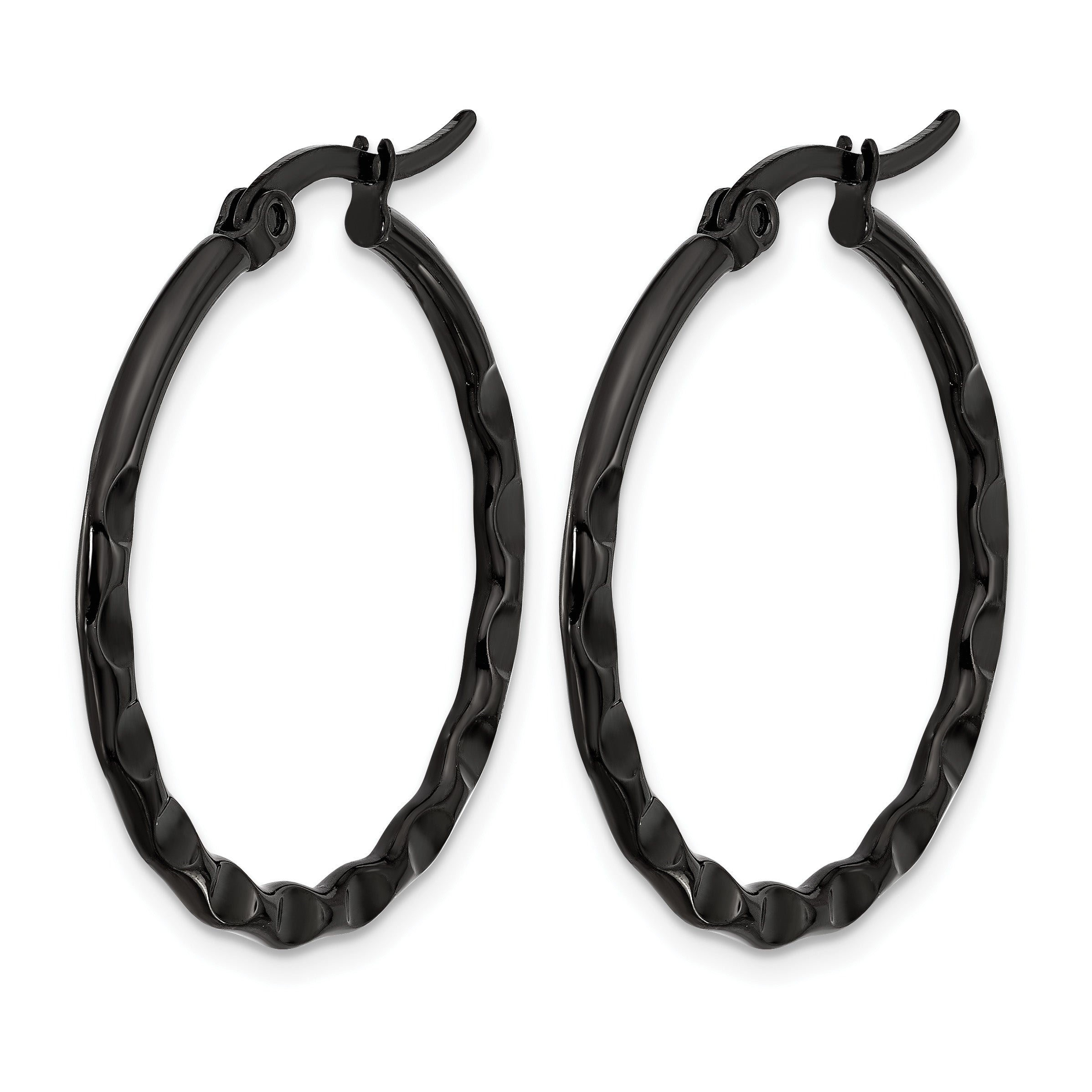 Polished Black Stainless Steel Hoop Earrings 2mm