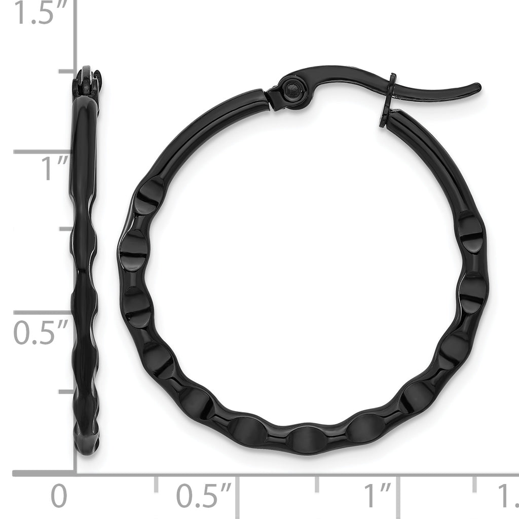 Stainless Steel Black Polished Hoop Earrings for Women