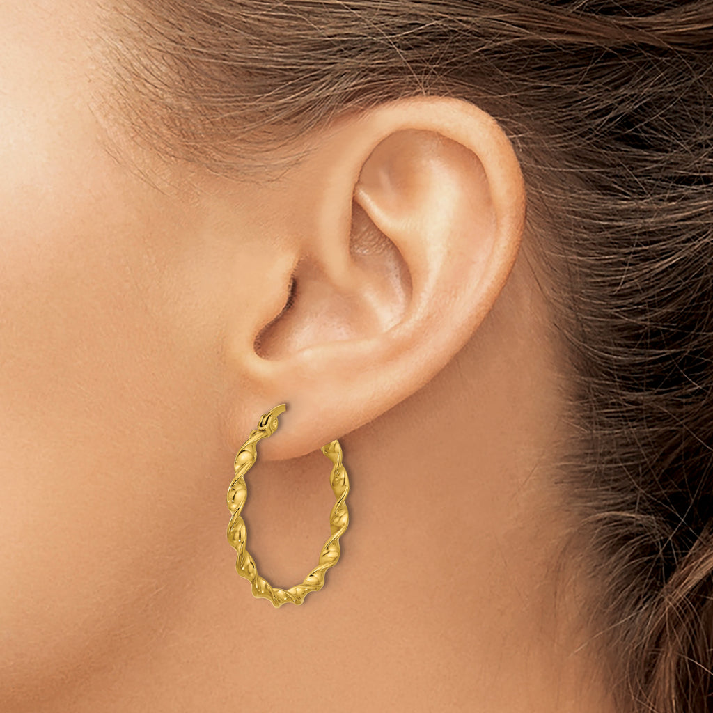 Polished Gold-Tone Stainless Steel Hoop Earrings 2.85mm Twisted