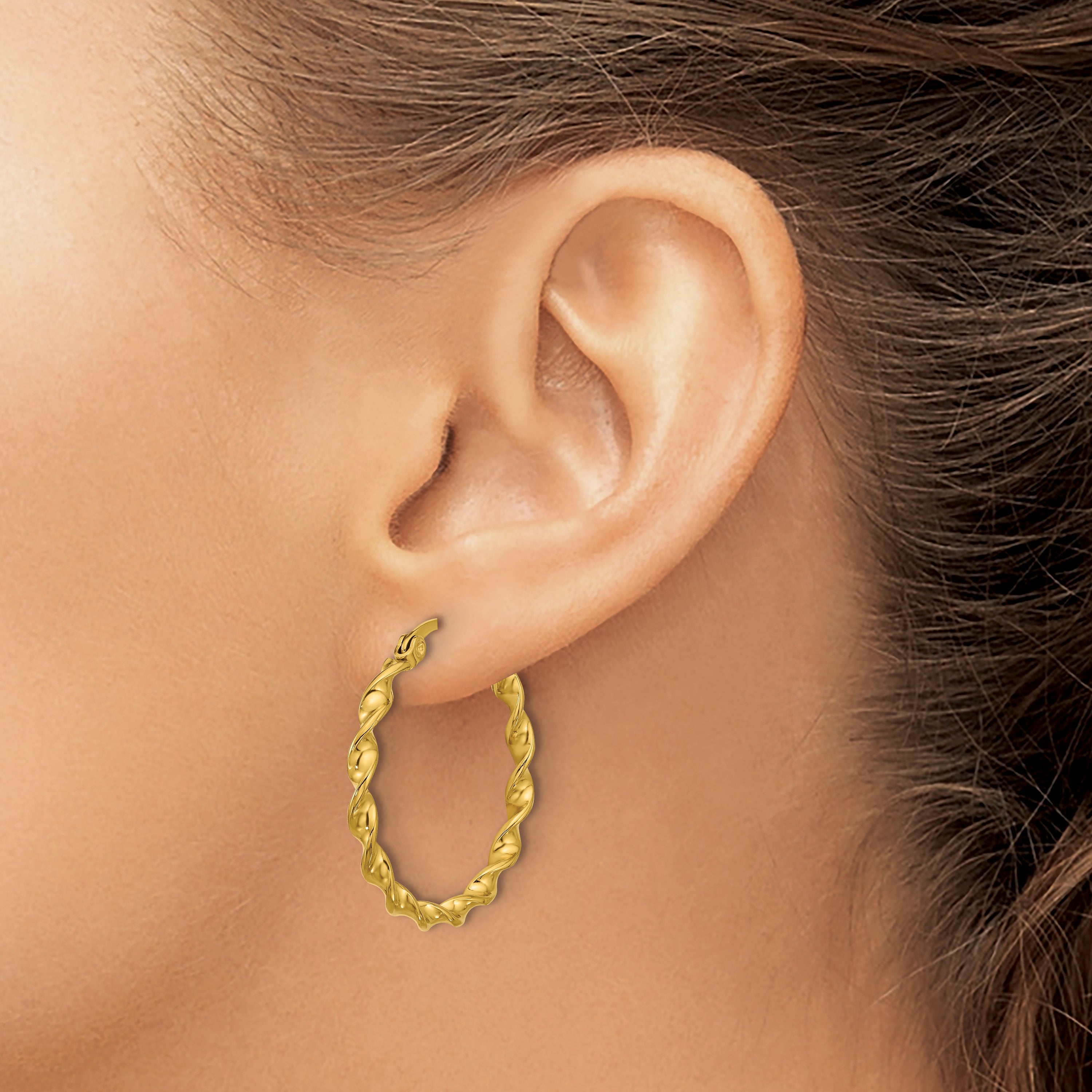 Polished Gold-Tone Stainless Steel Hoop Earrings 2.85mm Twisted