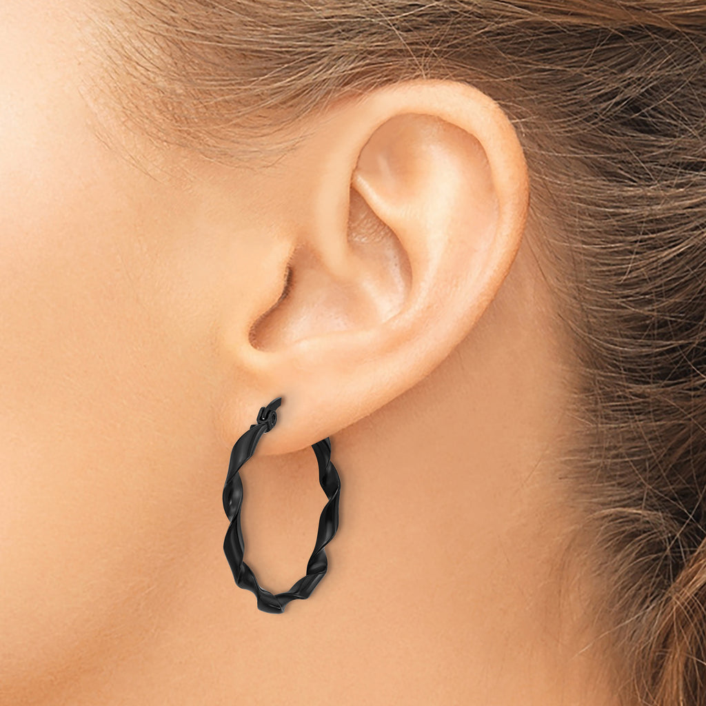 Stainless Steel Gold-Tone Polished Twisted Hoop Earrings for Women