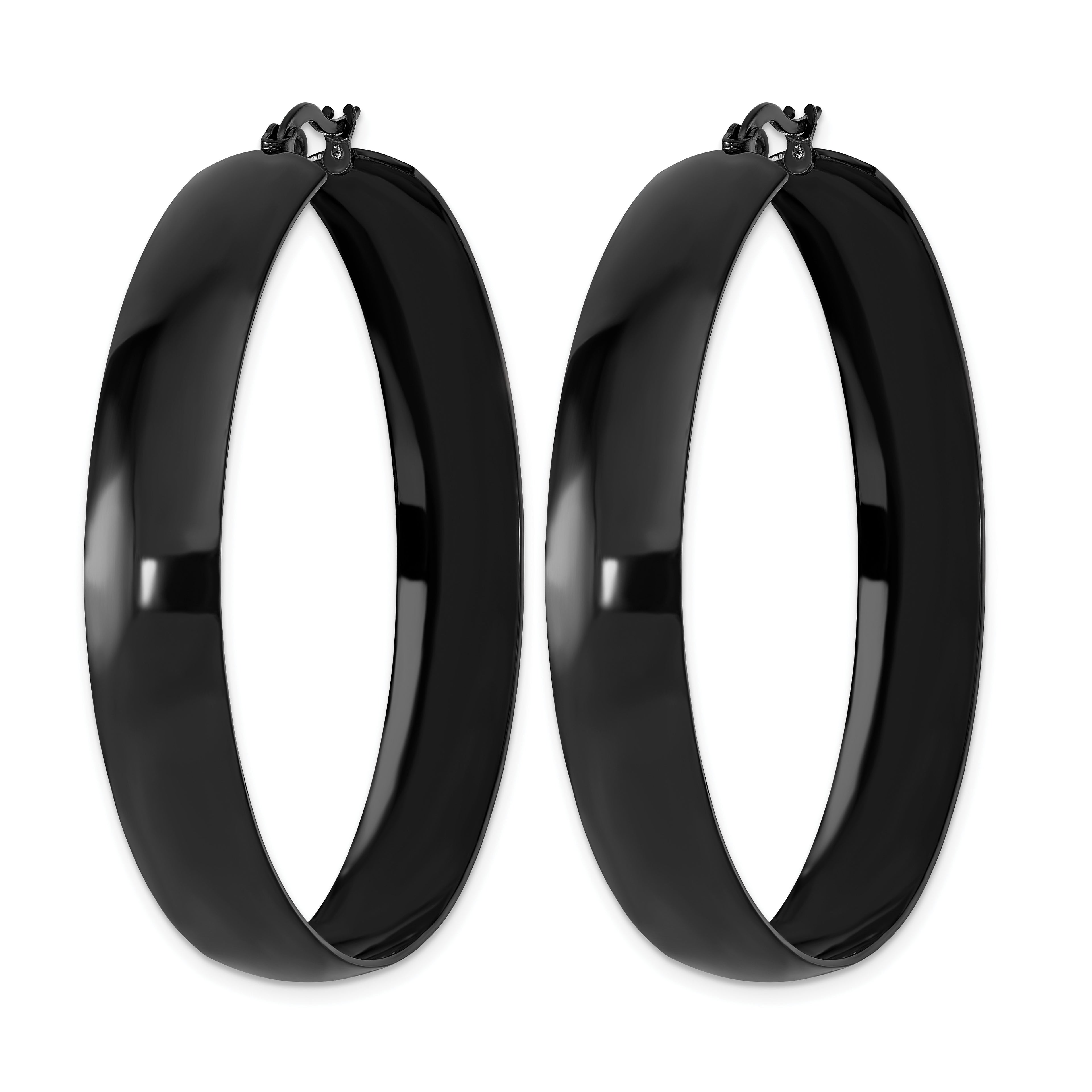 Stainless Steel Black Polished Hoop Earrings for Women