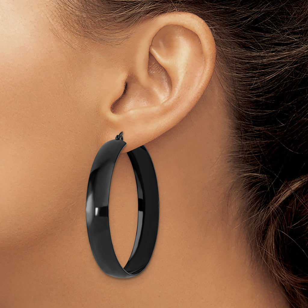 Stainless Steel Black Polished Hoop Earrings for Women