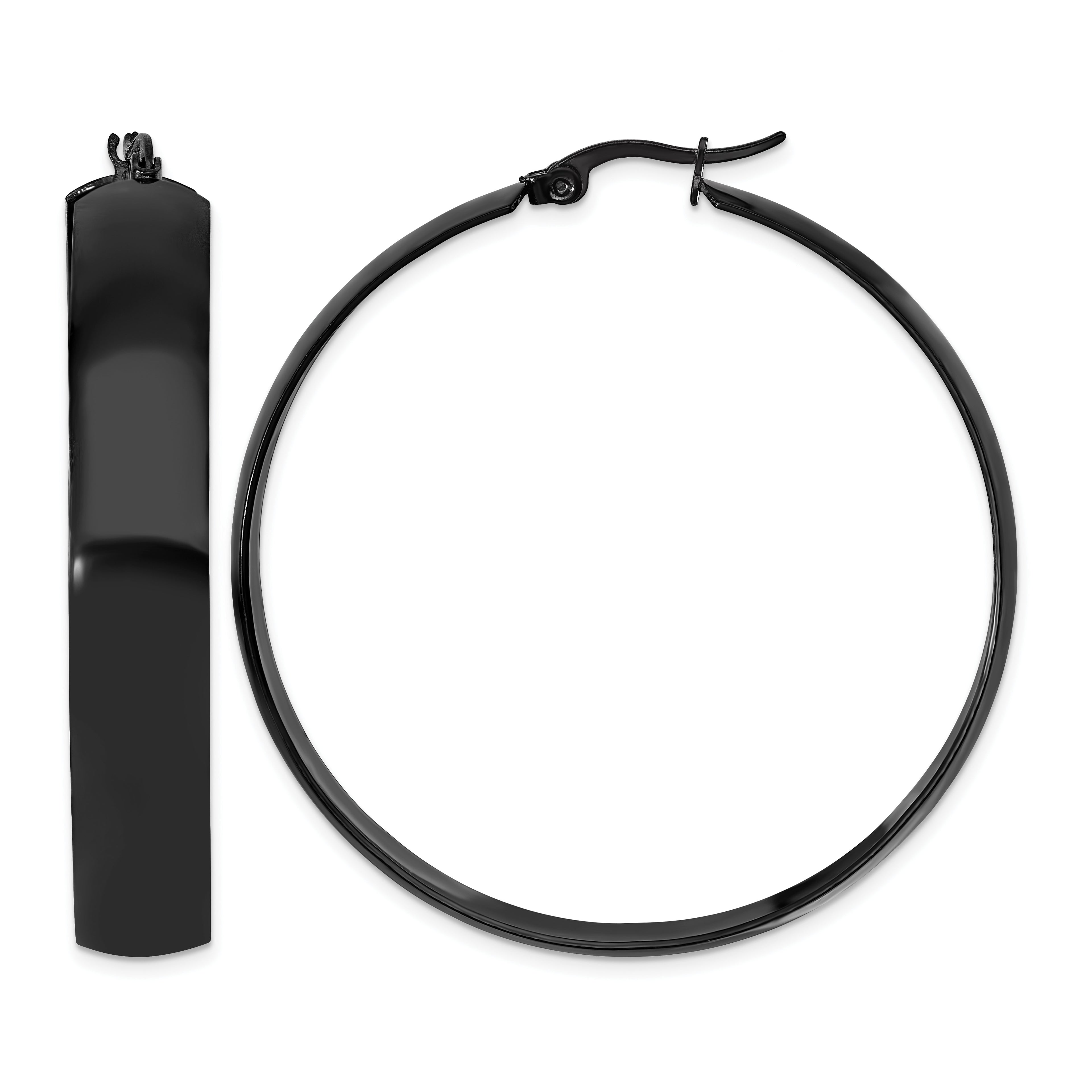 Stainless Steel Black Polished Hoop Earrings for Women