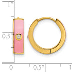 Gold-Tone Polished Cubic Zirconia Pink Enamel Stainless Steel Hoop Earrings 5mm