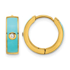 Stainless Steel Gold-Tone Enamel Polished Hinged Cubic Zirconia Hoop Earrings for Women
