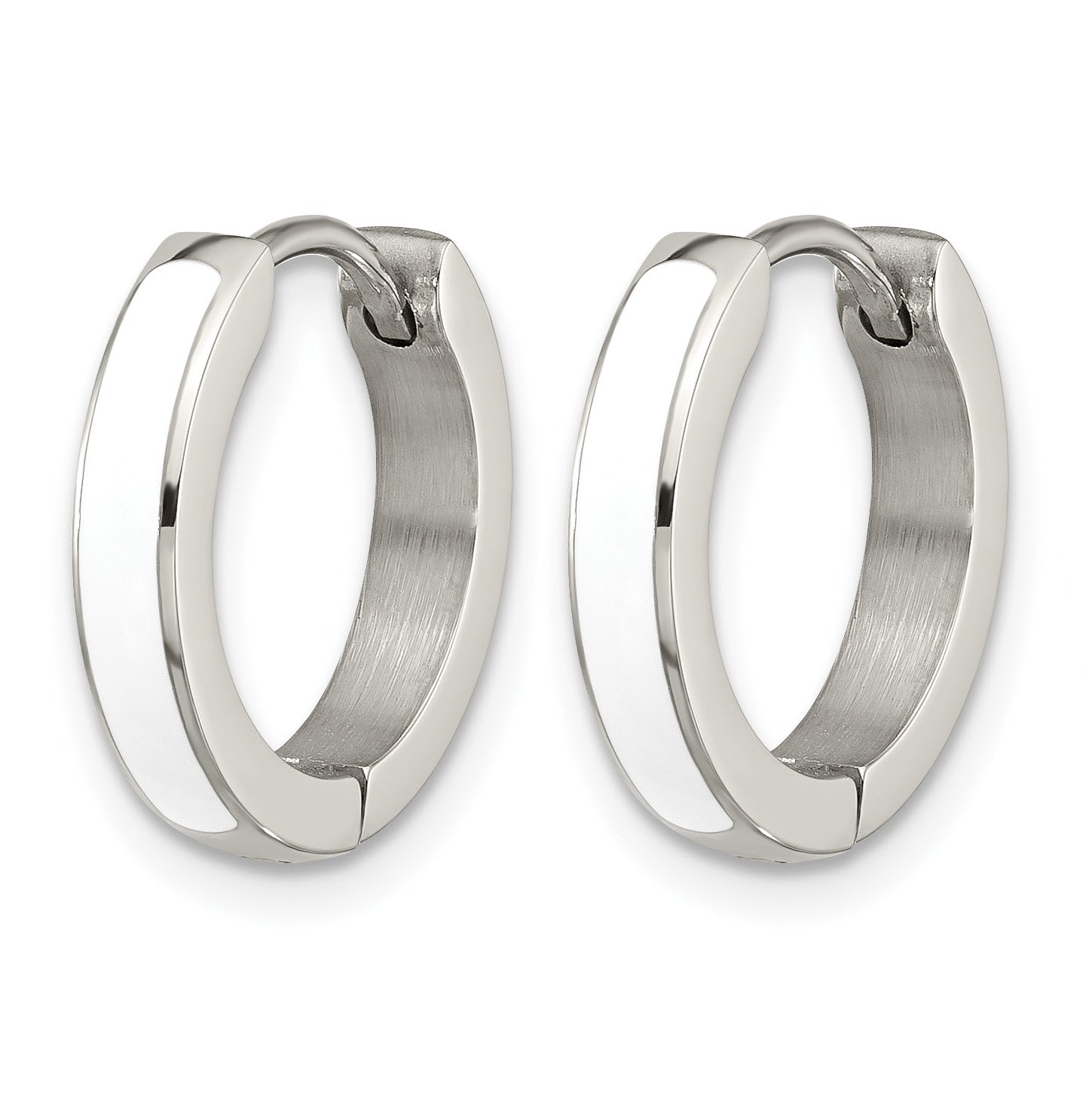 Polished White Enamel Stainless Steel Hoop Earrings 16mm Secondary image