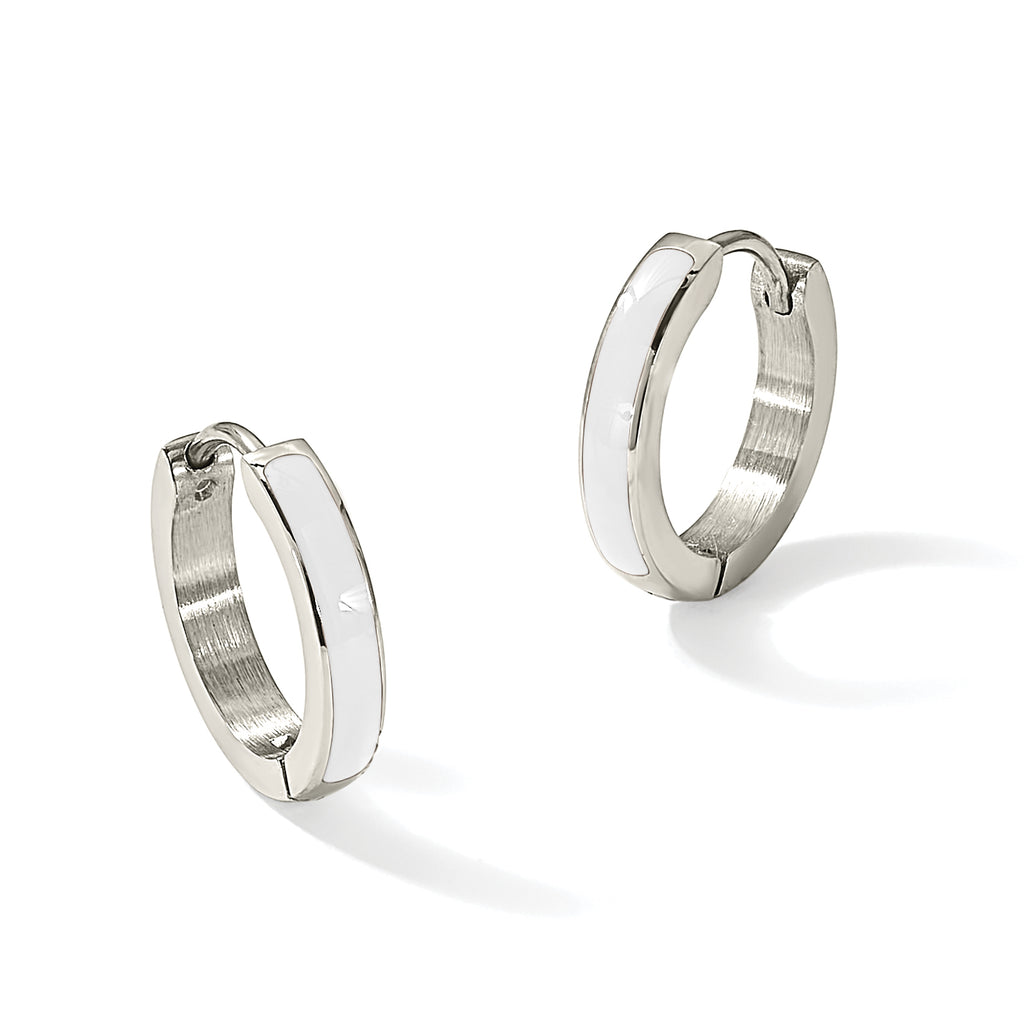 Stainless Steel Enamel Polished Hinged Hoop Earrings for Women