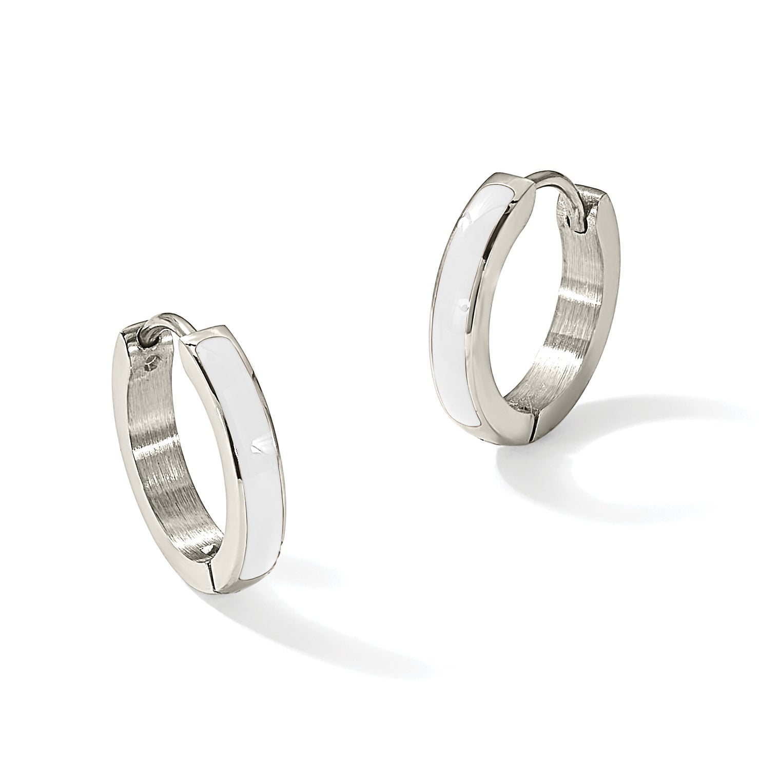 Stainless Steel Enamel Polished Hinged Hoop Earrings for Women