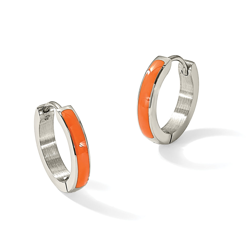 Stainless Steel Enamel Polished Hinged Hoop Earrings for Women
