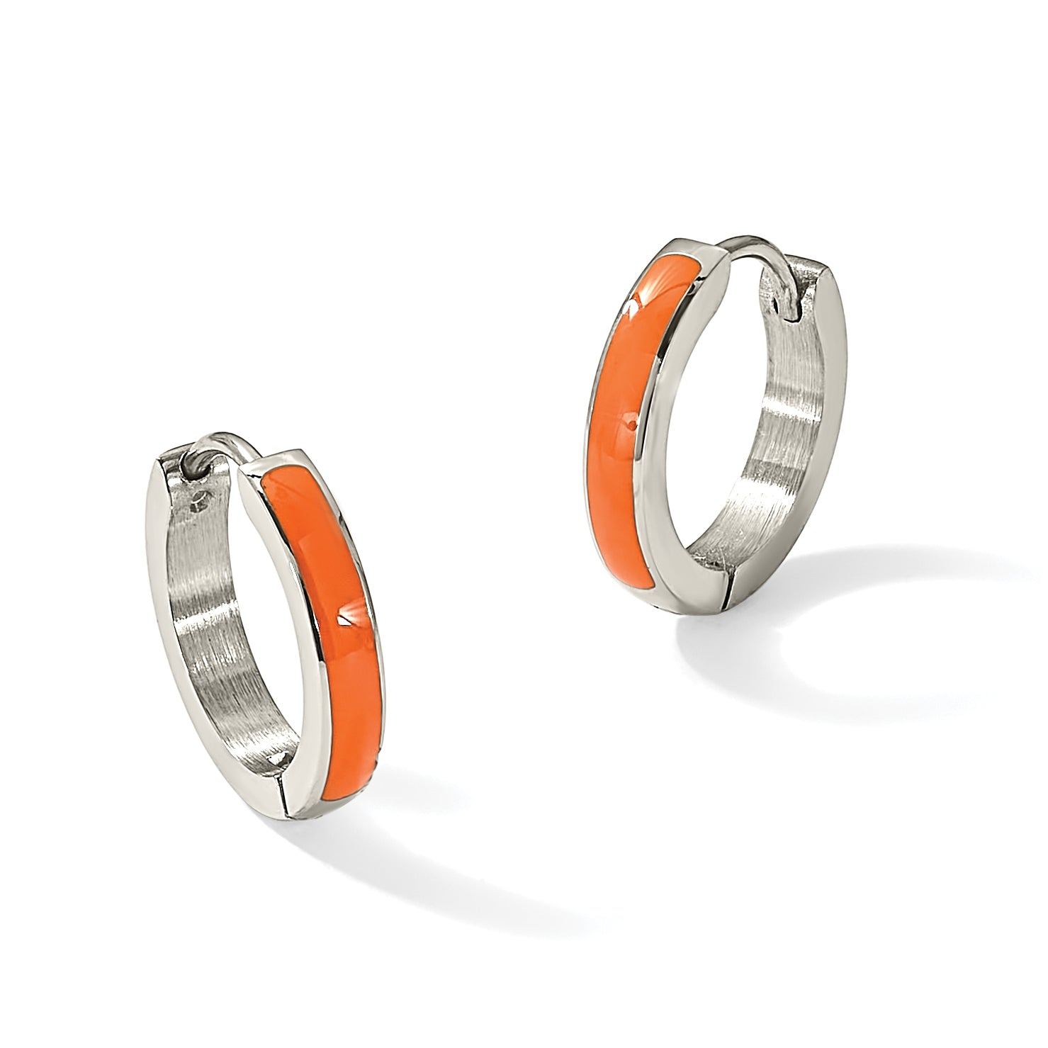 Stainless Steel Enamel Polished Hinged Hoop Earrings for Women