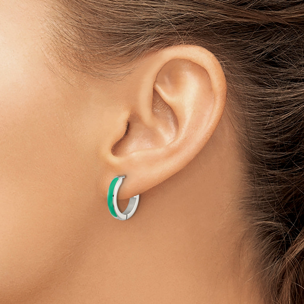 Stainless Steel Enamel Polished Hinged Hoop Earrings for Women