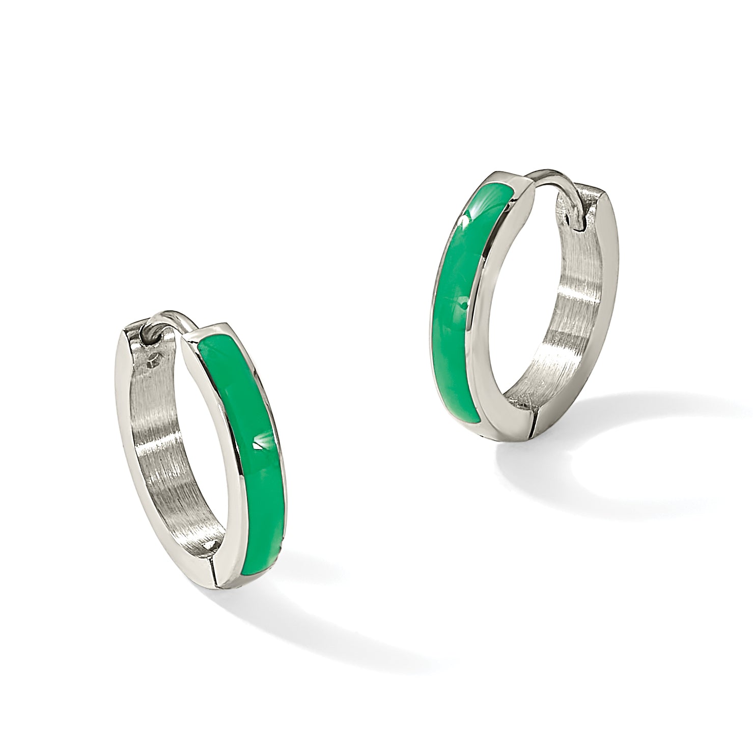 Stainless Steel Enamel Polished Hinged Hoop Earrings for Women