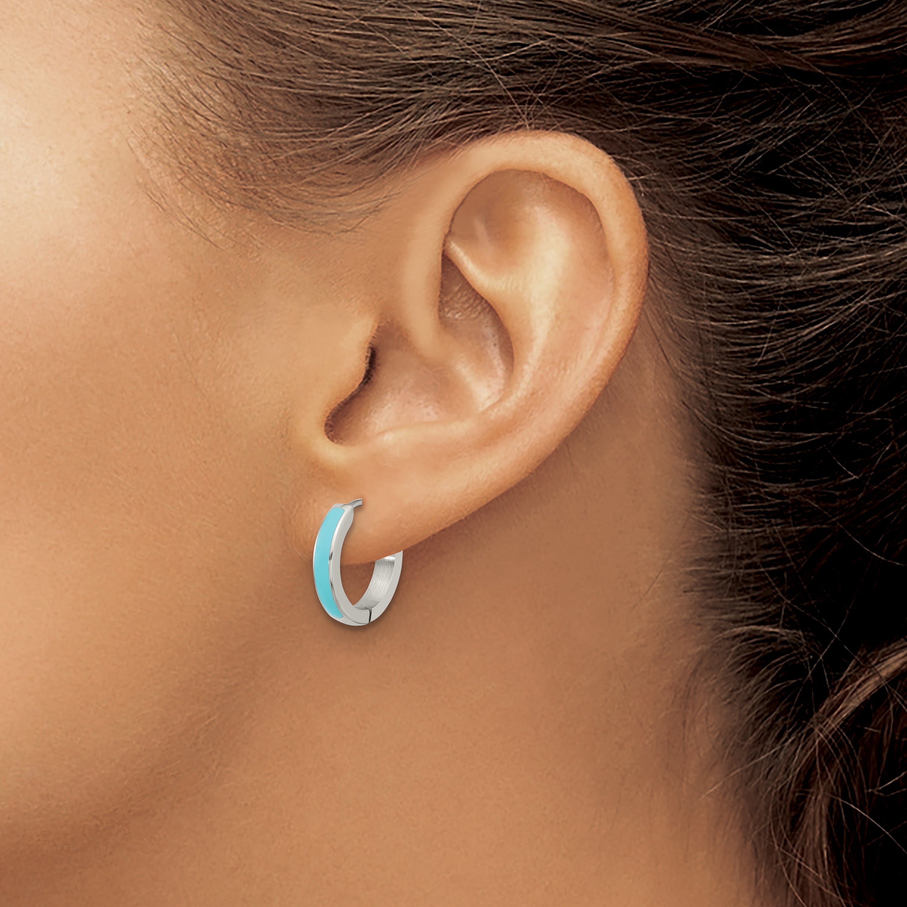 Stainless Steel Enamel Polished Hinged Hoop Earrings for Women