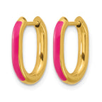 Stainless Steel Gold-Tone Enamel Polished Hinged Elongated Hoop Earrings for Women