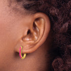 Stainless Steel Gold-Tone Enamel Polished Hinged Elongated Hoop Earrings for Women