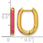 Stainless Steel Gold-Tone Enamel Polished Hinged Elongated Hoop Earrings for Women