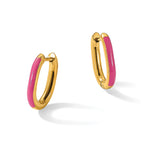Stainless Steel Gold-Tone Enamel Polished Hinged Elongated Hoop Earrings for Women