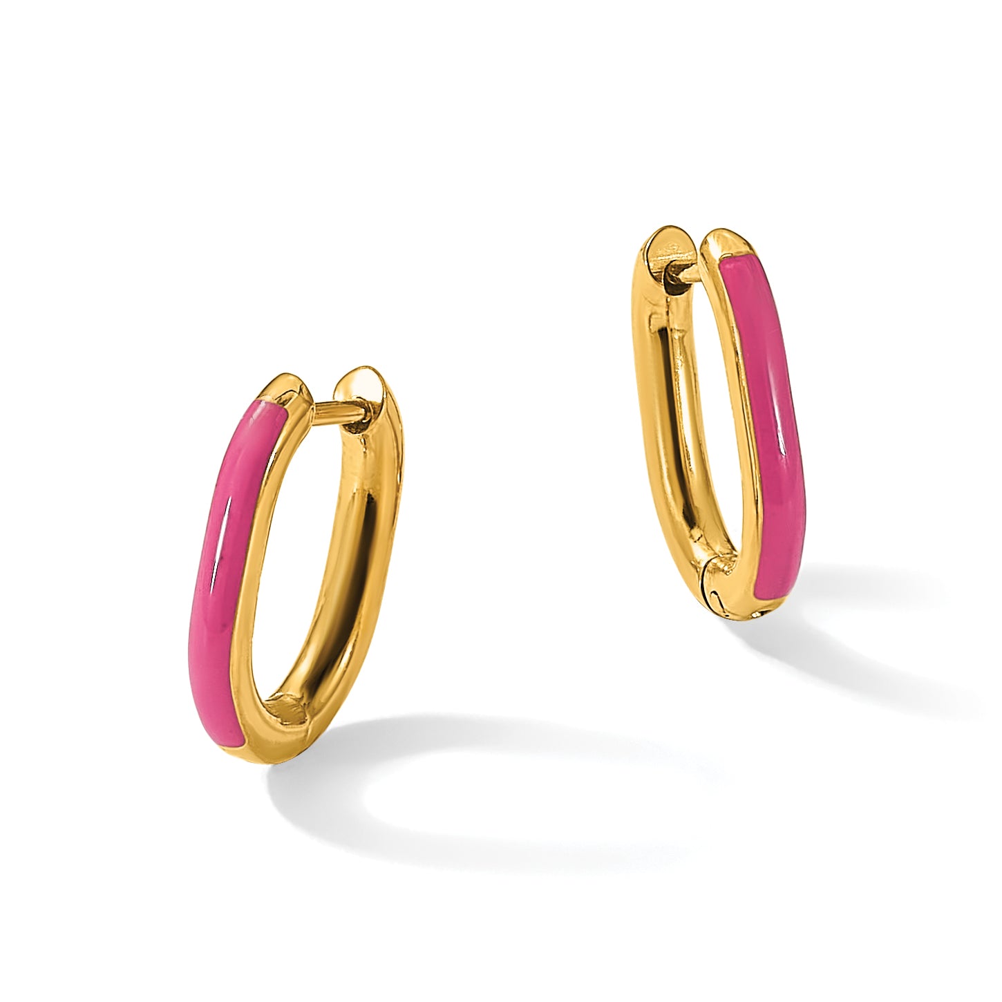 Stainless Steel Gold-Tone Enamel Polished Hinged Elongated Hoop Earrings for Women