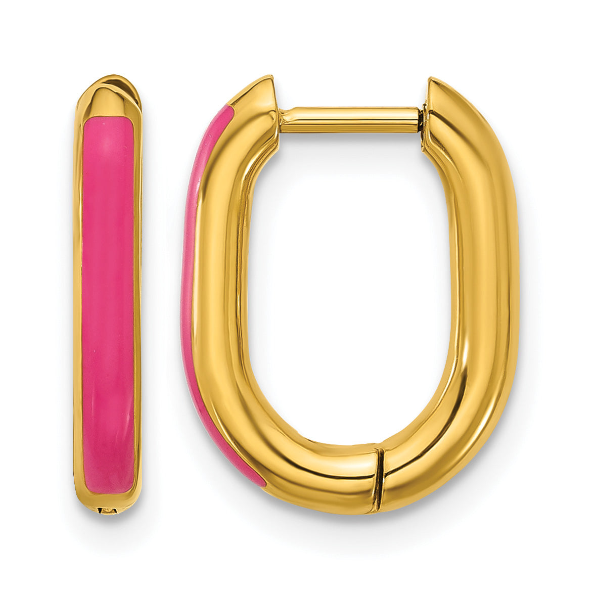 Stainless Steel Gold-Tone Enamel Polished Hinged Elongated Hoop Earrings for Women