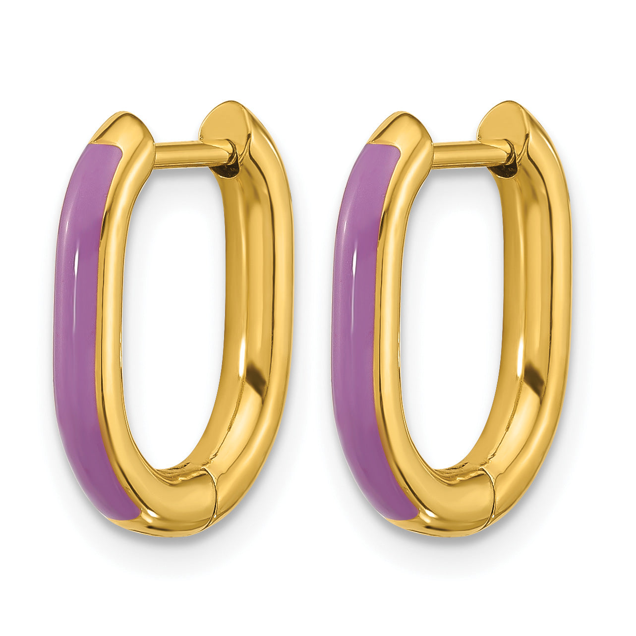 Stainless Steel Gold-Tone Enamel Polished Hinged Elongated Hoop Earrings for Women