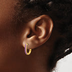 Stainless Steel Gold-Tone Enamel Polished Hinged Elongated Hoop Earrings for Women