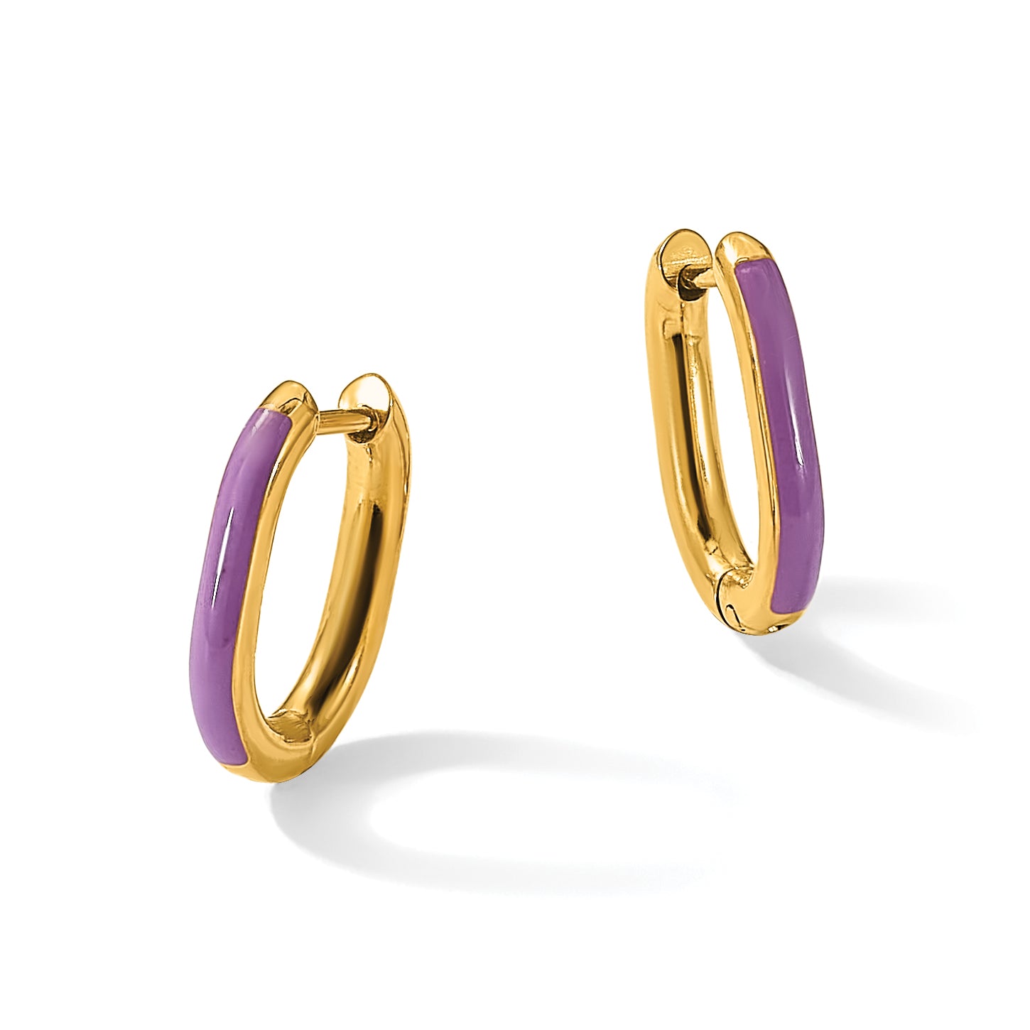 Stainless Steel Gold-Tone Enamel Polished Hinged Elongated Hoop Earrings for Women