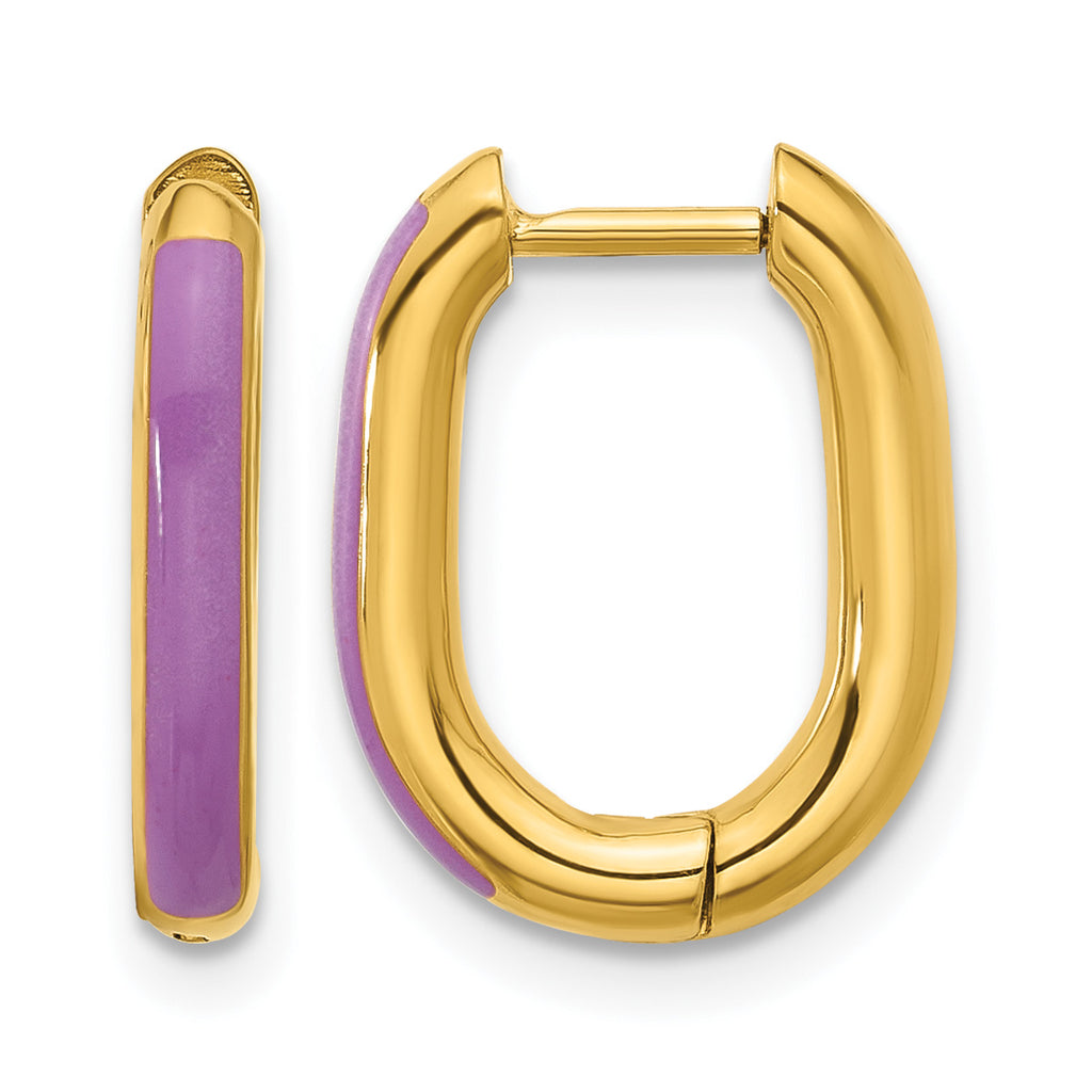 Stainless Steel Gold-Tone Enamel Polished Hinged Elongated Hoop Earrings for Women