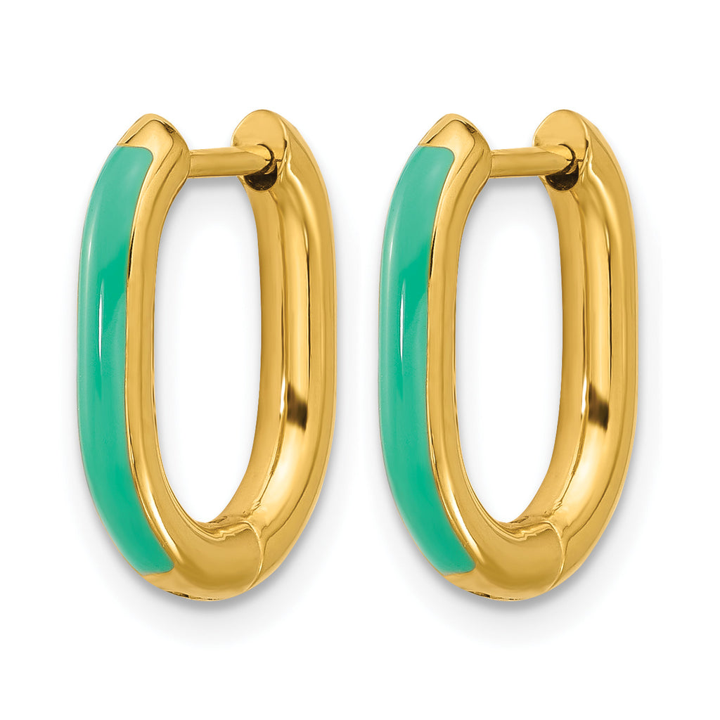 Stainless Steel Gold-Tone Enamel Polished Hinged Elongated Hoop Earrings for Women