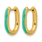 Stainless Steel Gold-Tone Enamel Polished Hinged Elongated Hoop Earrings for Women