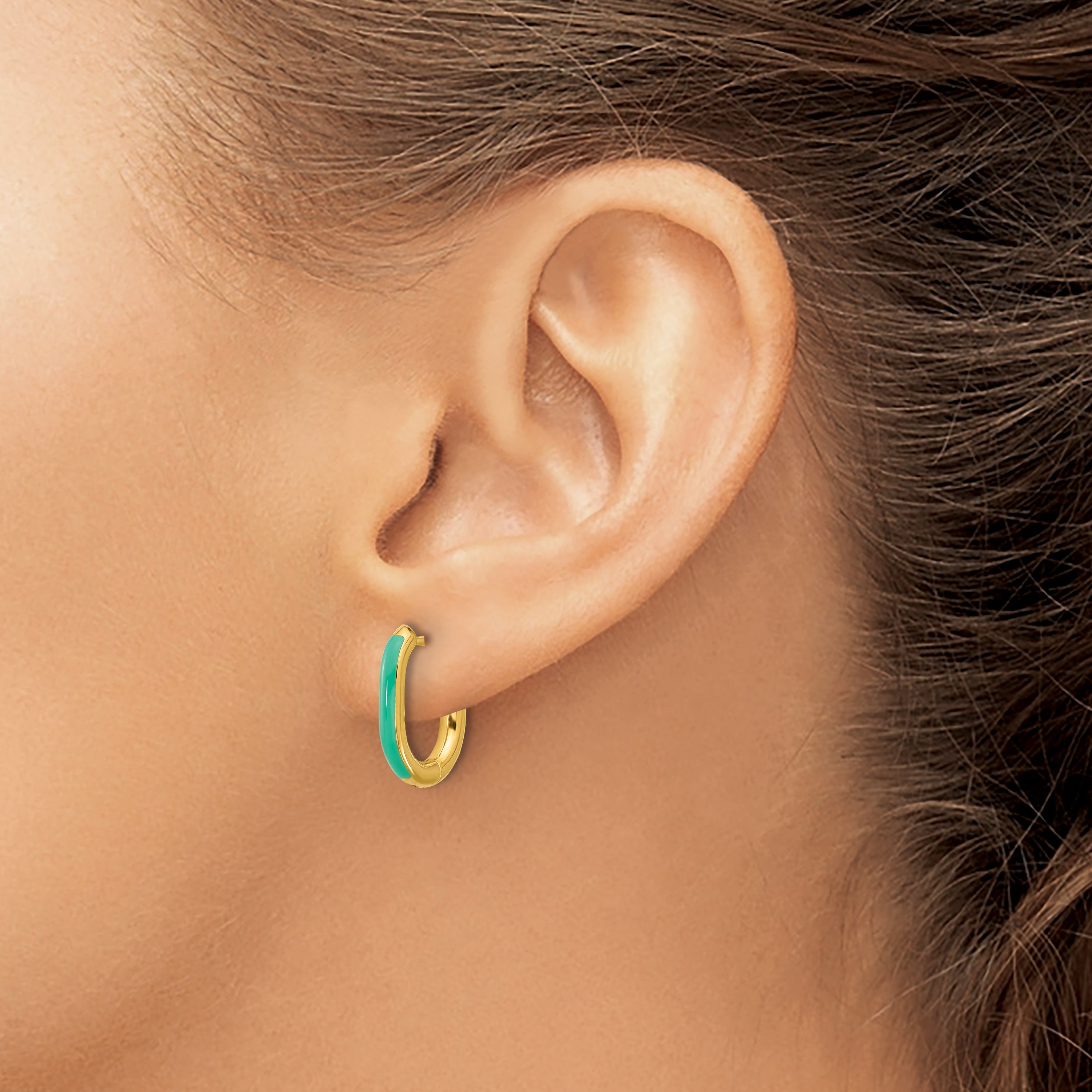 Stainless Steel Gold-Tone Enamel Polished Hinged Elongated Hoop Earrings for Women