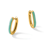 Stainless Steel Gold-Tone Enamel Polished Hinged Elongated Hoop Earrings for Women